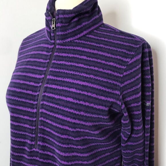 Columbia Womens Purple Striped Fleece Pullover Jacket Size Small Half Zip - Picture 2 of 9